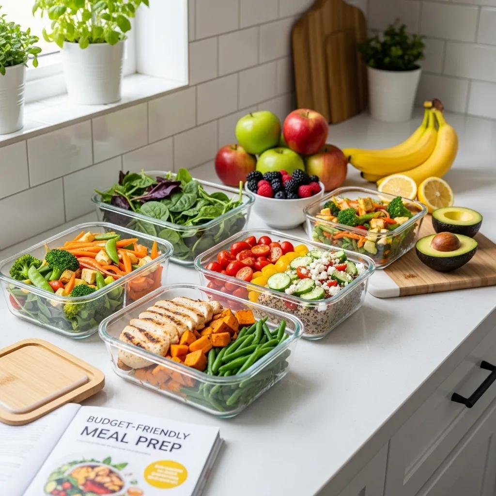 Colorful meal prep containers filled with healthy ingredients for weight loss